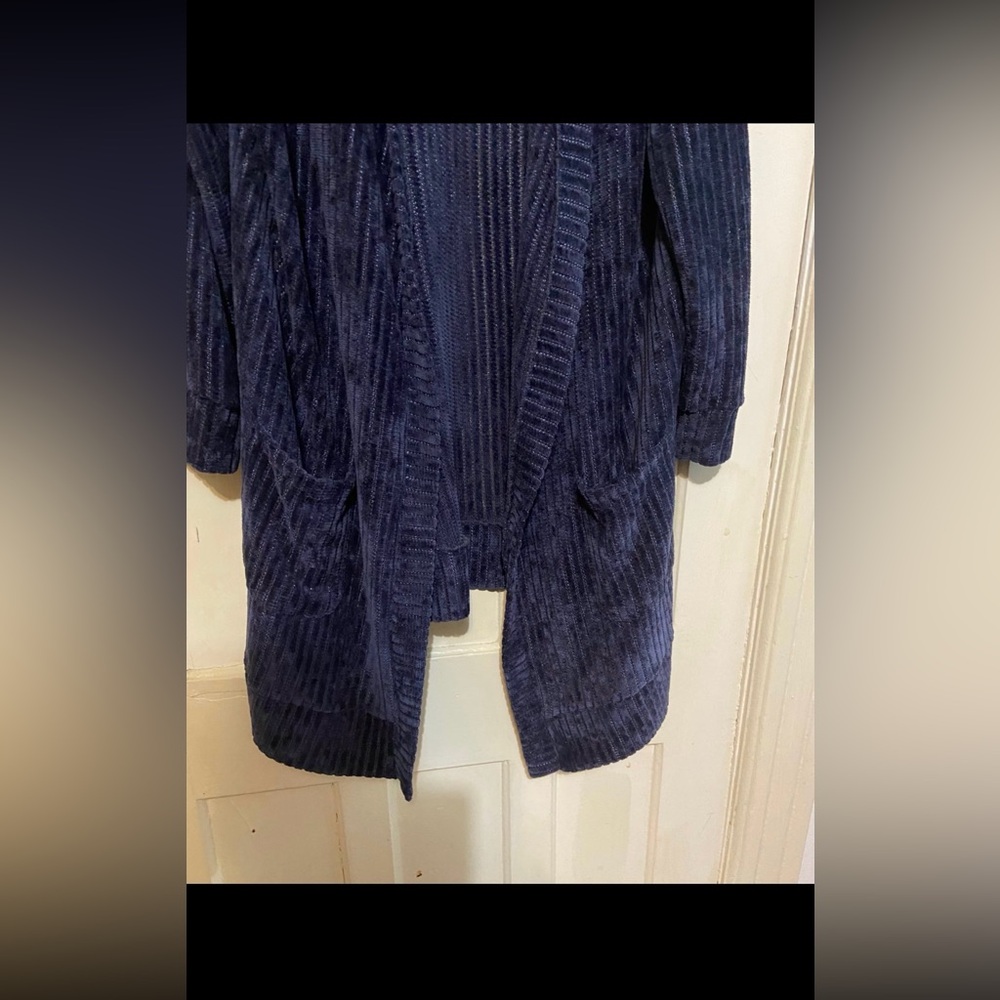 Say What? Women’s navy Ribbed Duster Cardigan Sweater, 3X - Picture 7 of 8